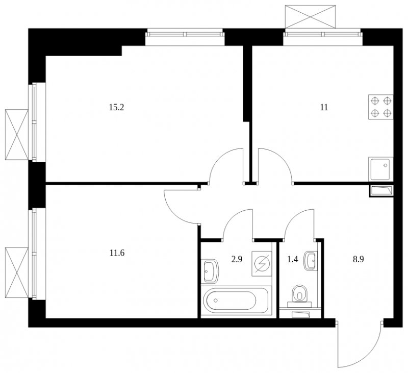 2-комнатная квартира с полной отделкой, 51 м2, 2 этаж, сдача 3 квартал 2023 г., ЖК Мичуринский парк, корпус 1.6 - объявление 1775713 - фото №1