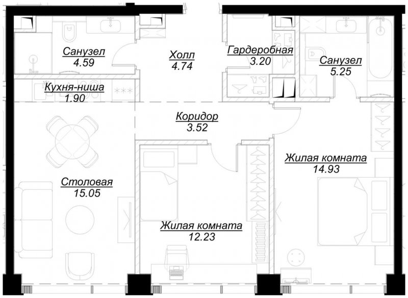 2-комнатная квартира с частичной отделкой, 65.41 м2, 34 этаж, сдача 4 квартал 2024 г., ЖК MOD, корпус Mod.D - объявление 1788425 - фото №1
