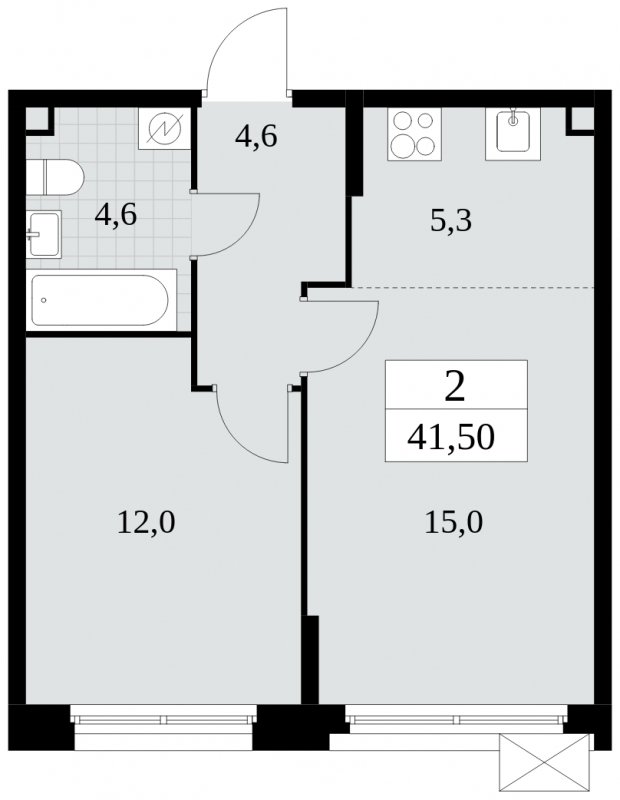 2-комнатная квартира (евро) без отделки, 41.5 м2, 2 этаж, сдача 4 квартал 2024 г., ЖК Скандинавия, корпус 2.27.3 - объявление 1840454 - фото №1