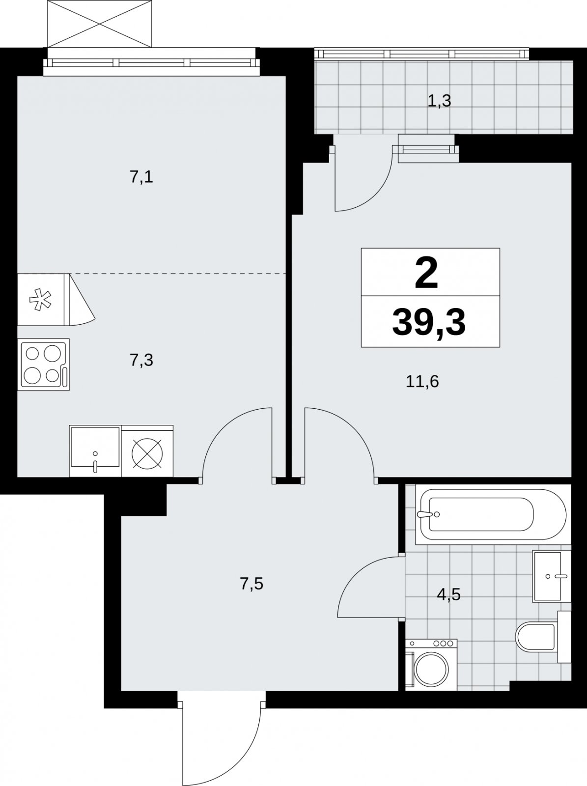 2-комнатная квартира (евро) без отделки, 39.3 м2, 4 этаж, сдача 1 квартал 2026 г., ЖК Дзен-кварталы, корпус 6.2.1 - объявление 2328463 - фото №1