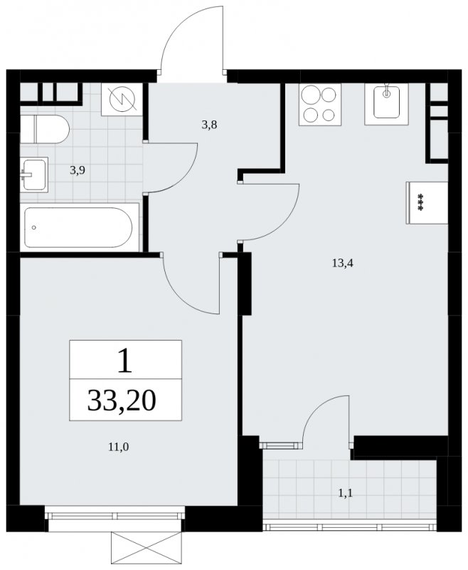 1-комнатная квартира с частичной отделкой, 33.2 м2, 8 этаж, сдача 3 квартал 2025 г., ЖК Дзен-кварталы, корпус 2.2 - объявление 1932402 - фото №1