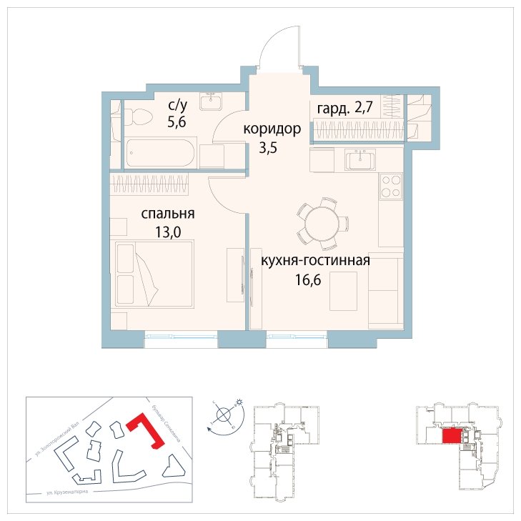 1-комнатная квартира без отделки, 41.4 м2, 10 этаж, сдача 3 квартал 2025 г., ЖК Символ, корпус 31 (квартал "Вдохновение") - объявление 2025570 - фото №1
