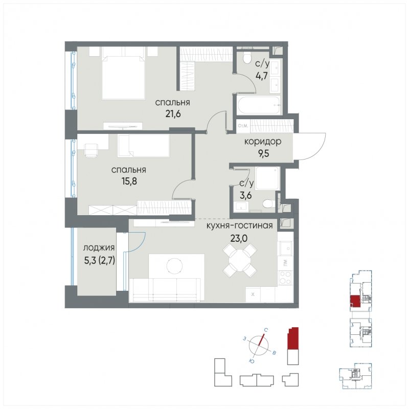 2-комнатная квартира с полной отделкой, 80.9 м2, 2 этаж, сдача 4 квартал 2024 г., ЖК Остров, корпус 3.1 - объявление 1798975 - фото №1