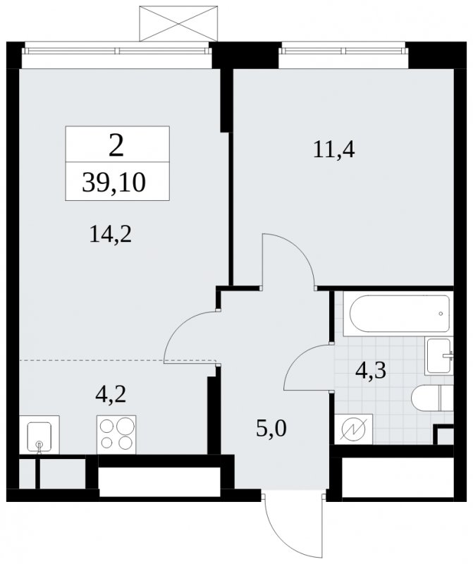 2-комнатная квартира (евро) без отделки, 39.1 м2, 2 этаж, сдача 1 квартал 2025 г., ЖК Прокшино, корпус 5.2.1 - объявление 1750931 - фото №1