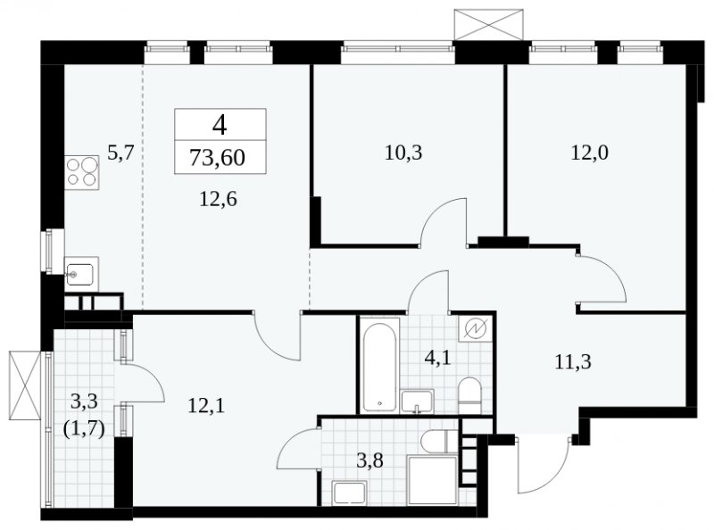 4-комнатная квартира (евро) без отделки, 73.6 м2, 17 этаж, сдача 1 квартал 2025 г., ЖК Прокшино, корпус 5.2.5 - объявление 1900976 - фото №1