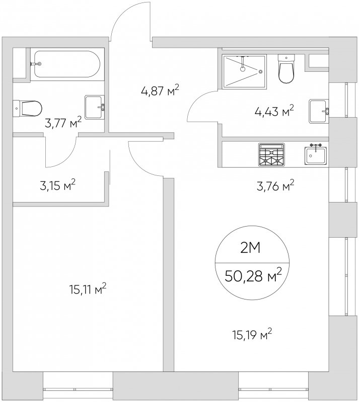 2-комнатные апартаменты без отделки, 50.28 м2, 8 этаж, сдача 1 квартал 2024 г., ЖК N'ICE LOFT, корпус 2 - объявление 1614838 - фото №1