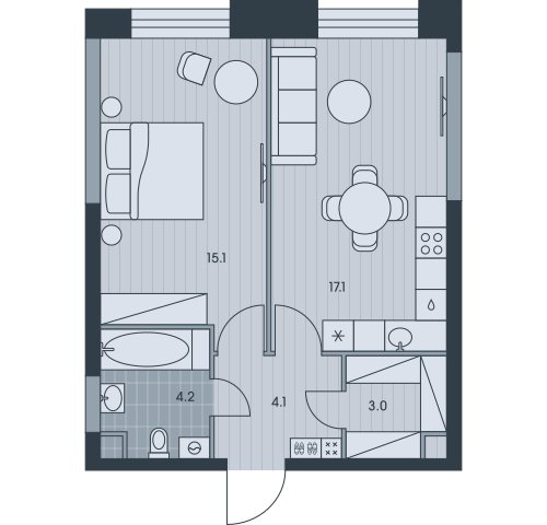 2-комнатная квартира без отделки, 43.5 м2, 26 этаж, сдача 3 квартал 2025 г., ЖК EVER, корпус 4 - объявление 2377041 - фото №1