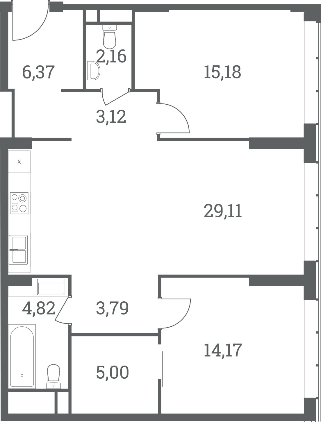 2-комнатная квартира без отделки, 83.72 м2, 18 этаж, сдача 4 квартал 2024 г., ЖК Headliner, корпус 4 - объявление 2407348 - фото №1