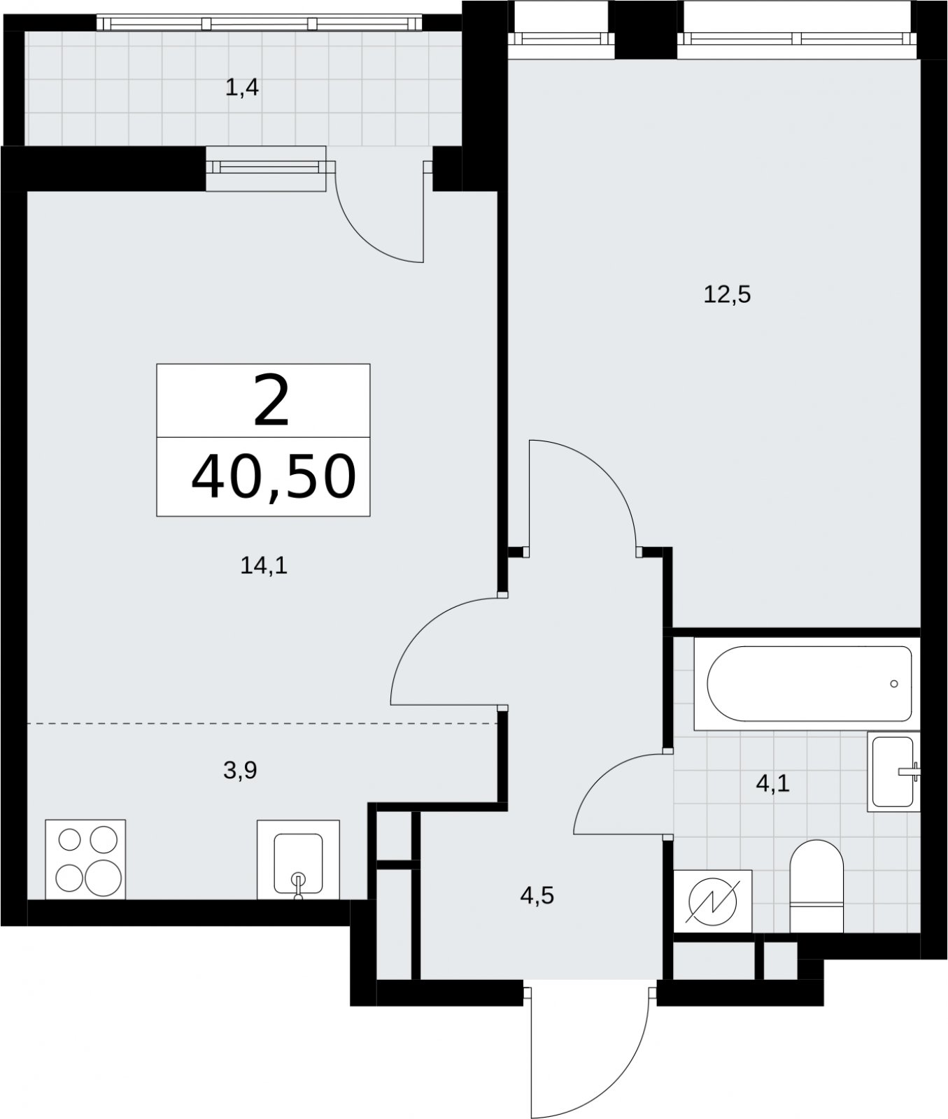 2-комнатная квартира (евро) с полной отделкой, 40.5 м2, 4 этаж, сдача 4 квартал 2026 г., ЖК Родные кварталы, корпус 1.2 - объявление 2318174 - фото №1