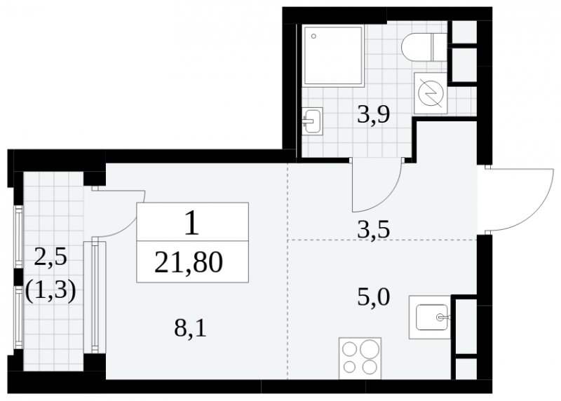 Студия с частичной отделкой, 21.8 м2, 9 этаж, сдача 2 квартал 2025 г., ЖК Южные сады, корпус 2.1 - объявление 1759973 - фото №1