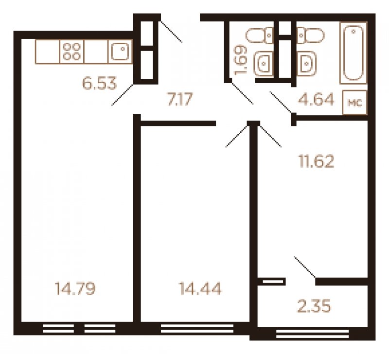 3-комнатная квартира с полной отделкой, 63 м2, 5 этаж, дом сдан, ЖК Миниполис Рафинад, корпус 6 - объявление 1612397 - фото №1