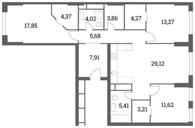3-комнатная квартира без отделки, 110.26 м2, 4 этаж, сдача 4 квартал 2022 г., ЖК Headliner, корпус 6 - объявление 1285120 - фото №1