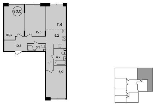 4-комнатная квартира (евро) без отделки, 90 м2, 2 этаж, сдача 1 квартал 2023 г., ЖК Прокшино, корпус 3.1 - объявление 1410696 - фото №1