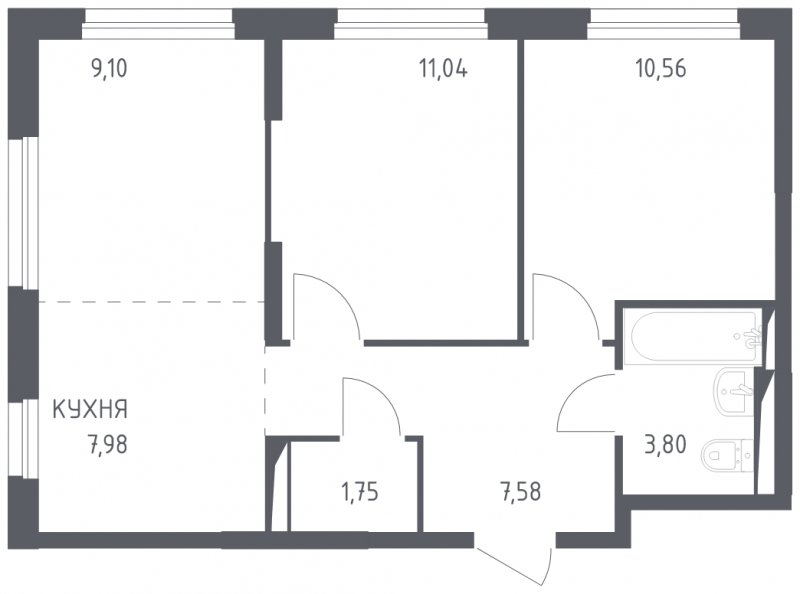 3-комнатная квартира (евро) с полной отделкой, 51.81 м2, 3 этаж, сдача 2 квартал 2024 г., ЖК Остафьево, корпус 12.3 - объявление 1805717 - фото №1