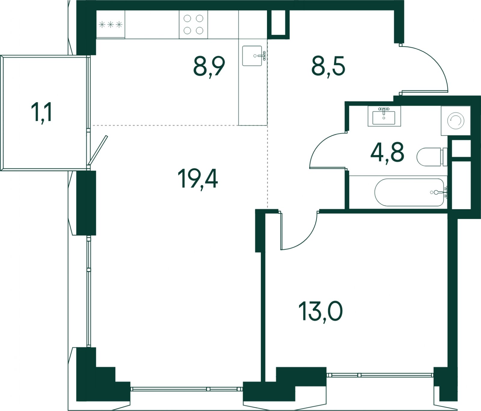 1-комнатная квартира без отделки, 55.7 м2, 9 этаж, сдача 2 квартал 2025 г., ЖК Клубный город на реке Primavera, корпус 6 квартала "Vivaldi" - объявление 2046779 - фото №1