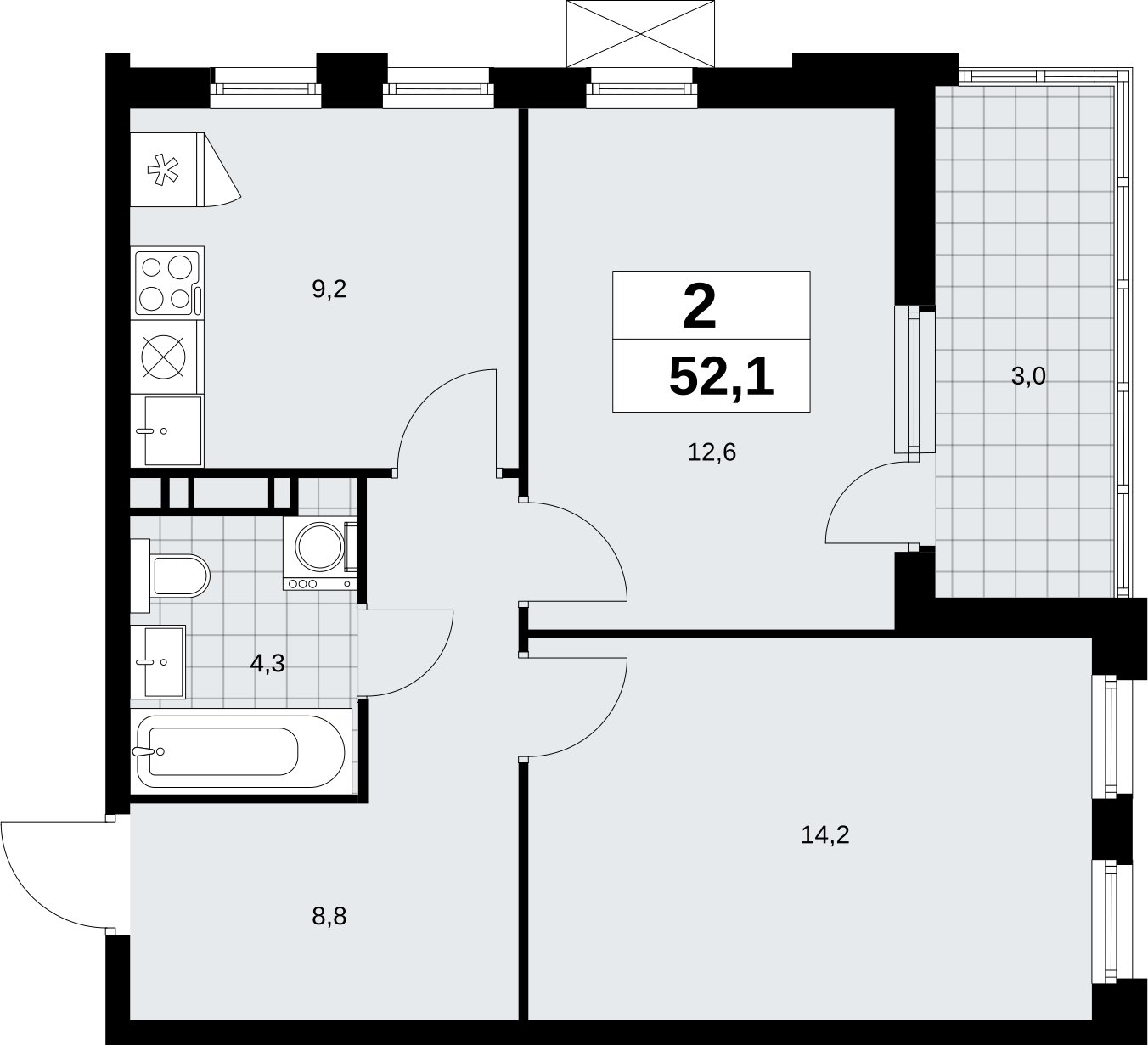 2-комнатная квартира без отделки, 52.1 м2, 16 этаж, сдача 4 квартал 2026 г., ЖК Скандинавия, корпус 2.18.1.3 - объявление 2350883 - фото №1