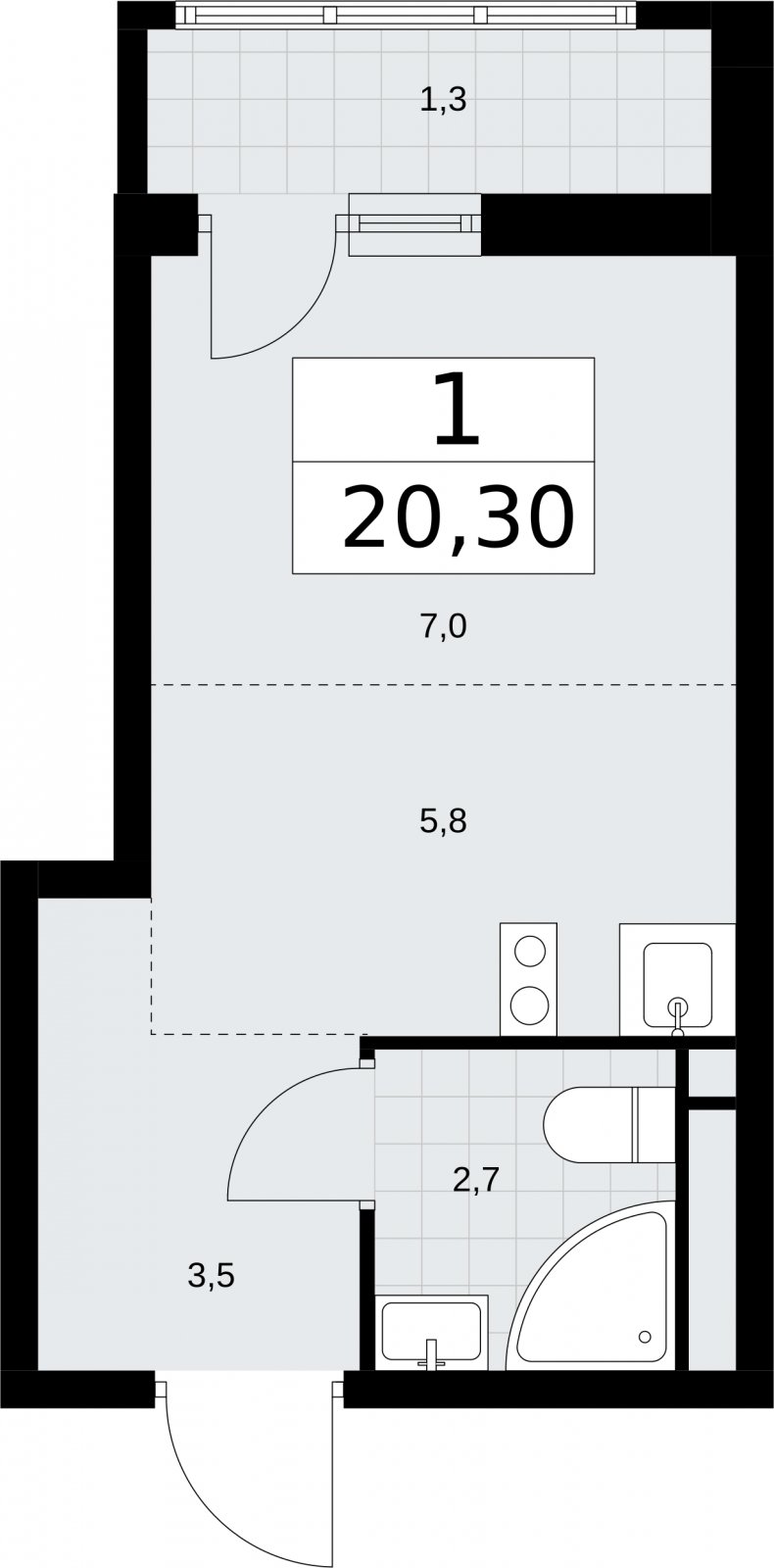 Студия с полной отделкой, 20.3 м2, 3 этаж, сдача 4 квартал 2026 г., ЖК Родные кварталы, корпус 1.2 - объявление 2318083 - фото №1