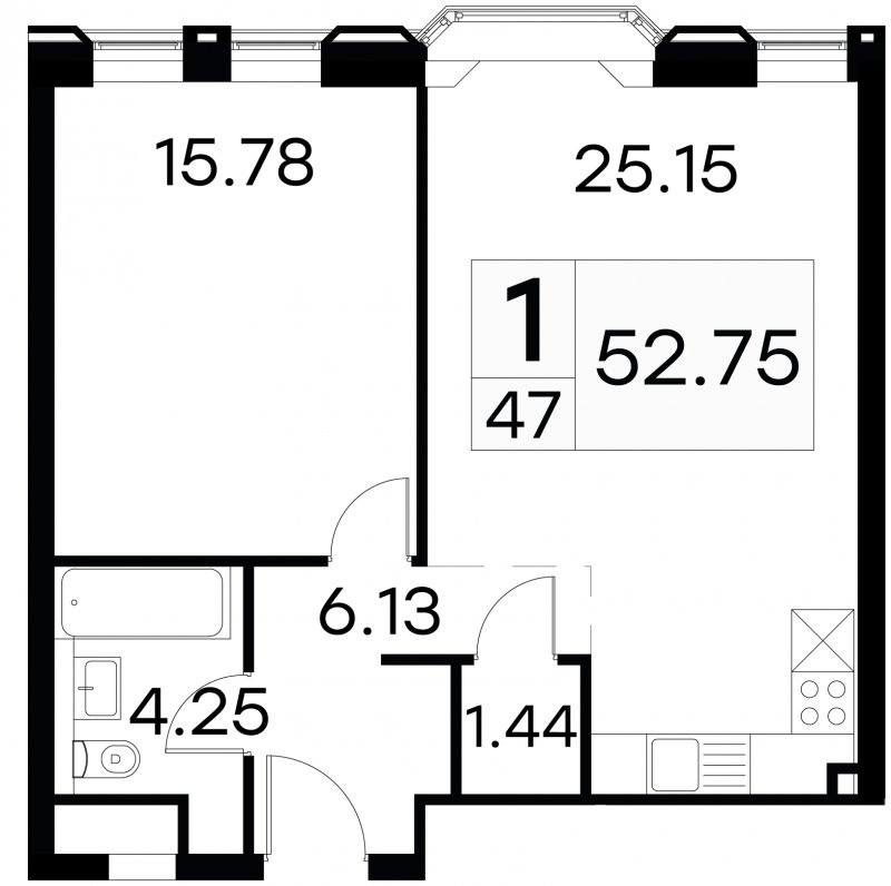 1-комнатные апартаменты с частичной отделкой, 52.75 м2, 5 этаж, сдача 3 квартал 2024 г., ЖК GloraX Aura Белорусская, корпус 1 - объявление 1708706 - фото №1