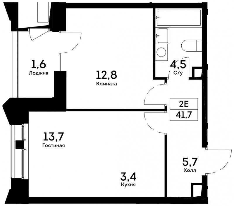 2-комнатная квартира 41.7 м2, 15 этаж, сдача 4 квартал 2022 г., ЖК Квартал на набережной NOW, корпус 2.2 - объявление 1753388 - фото №1