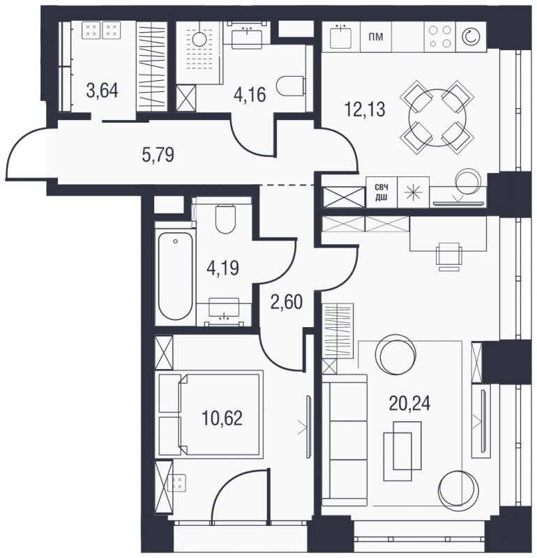 2-комнатная квартира без отделки, 63.8 м2, 8 этаж, сдача 3 квартал 2023 г., ЖК AFI Park Воронцовский, корпус 5 - объявление 1659666 - фото №1