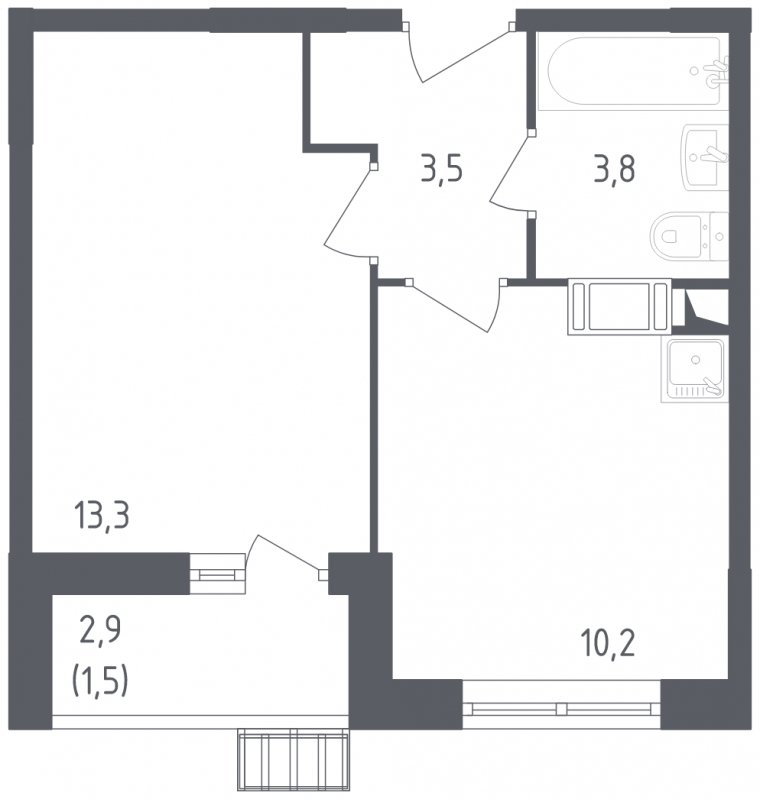 1-комнатная квартира с полной отделкой, 32.3 м2, 5 этаж, сдача 2 квартал 2022 г., ЖК Алхимово, корпус 6 - объявление 1695325 - фото №1