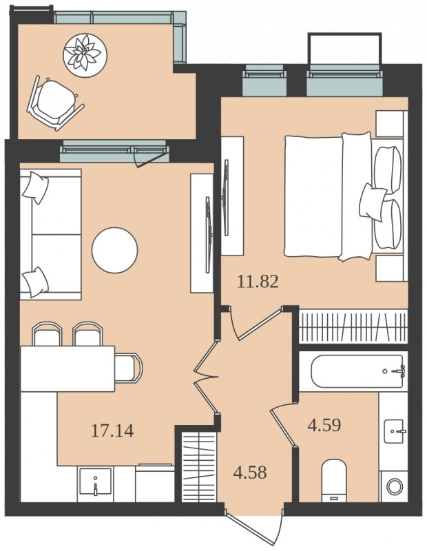 1-комнатная квартира без отделки, 40.8 м2, 2 этаж, сдача 1 квартал 2024 г., ЖК Мишино-2, корпус 8 - объявление 1812129 - фото №1