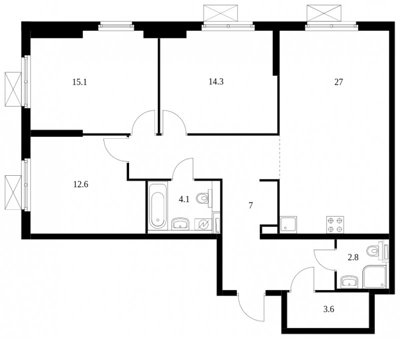 3-комнатная квартира с полной отделкой, 97.7 м2, 33 этаж, сдача 1 квартал 2024 г., ЖК Полярная 25, корпус 2.3 - объявление 1560364 - фото №1