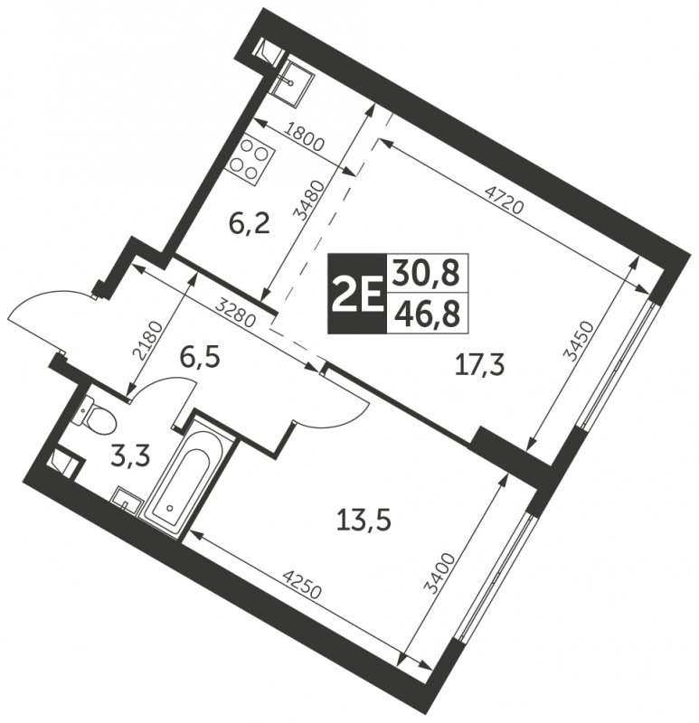 2-комнатная квартира без отделки, 46.8 м2, 38 этаж, сдача 4 квартал 2023 г., ЖК Архитектор, корпус 1 - объявление 1694297 - фото №1