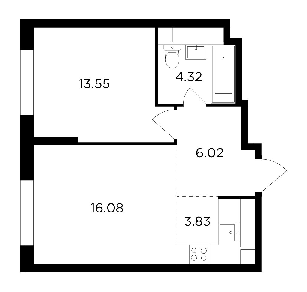 2-комнатная квартира без отделки, 43.8 м2, 8 этаж, дом сдан, ЖК КутузовGRAD 2, корпус 4 - объявление 2173489 - фото №1