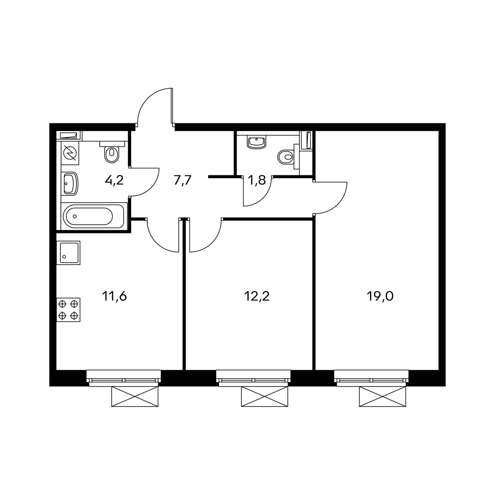 2-комнатная квартира с полной отделкой, 55.5 м2, 2 этаж, дом сдан, ЖК Люберецкий, корпус 9.1 - объявление 2316403 - фото №1