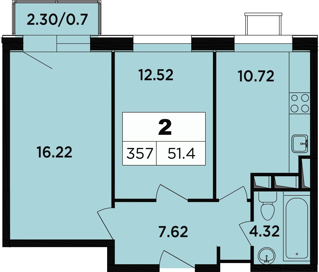 2-комнатные апартаменты 46.9 м2, 15 этаж, дом сдан, ЖК Легендарный Квартал на Березовой  аллее, корпус 2 - объявление 2349129 - фото №1