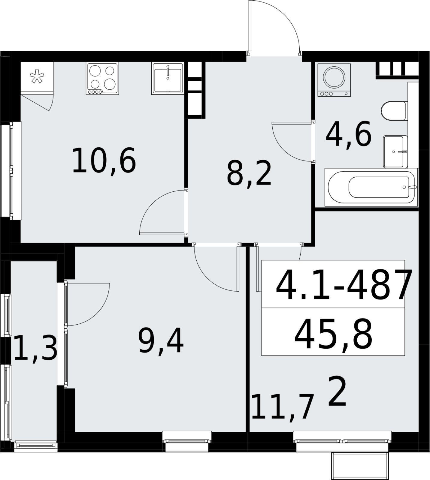 2-комнатная квартира с полной отделкой, 45.8 м2, 14 этаж, сдача 2 квартал 2027 г., ЖК Южные сады, корпус 4.1.2 - объявление 2392992 - фото №1