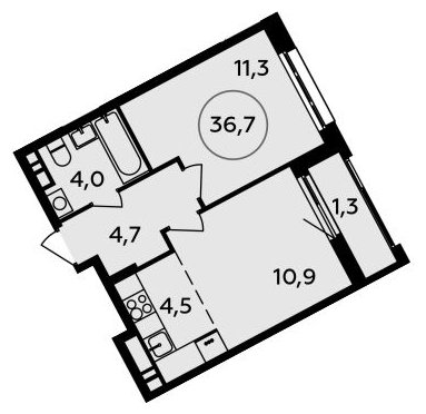 2-комнатная квартира (евро) без отделки, 36.7 м2, 9 этаж, сдача 3 квартал 2023 г., ЖК Прокшино, корпус 4.3 - объявление 1749473 - фото №1