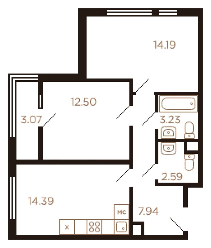2-комнатная квартира без отделки, 56 м2, 7 этаж, сдача 4 квартал 2022 г., ЖК Миниполис Рафинад, корпус 9 - объявление 1463882 - фото №1