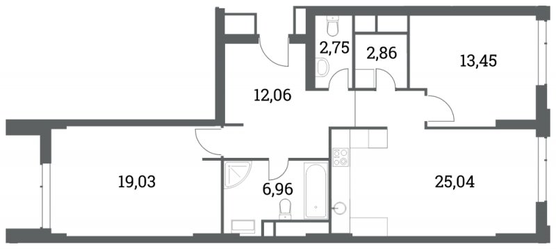 2-комнатная квартира без отделки, 82.15 м2, 18 этаж, дом сдан, ЖК Headliner, корпус 6 - объявление 2015914 - фото №1