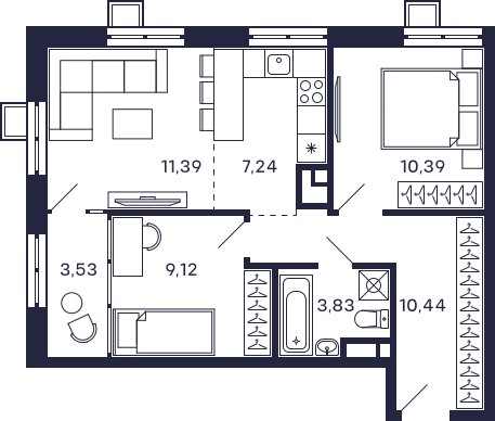2-комнатная квартира с частичной отделкой, 54.43 м2, 19 этаж, сдача 2 квартал 2025 г., ЖК Квартал Тетрис, корпус "Квартал Тетрис 2.2" - объявление 2354595 - фото №1