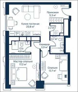 2-комнатная квартира с частичной отделкой, 67.86 м2, 45 этаж, сдача 2 квартал 2024 г., ЖК City Bay, корпус Indian Ocean 1 - объявление 2018824 - фото №1