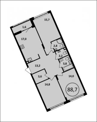 3-комнатная квартира без отделки, 88.7 м2, 2 этаж, сдача 4 квартал 2022 г., ЖК Испанские кварталы, корпус 5.3 - объявление 1409459 - фото №1