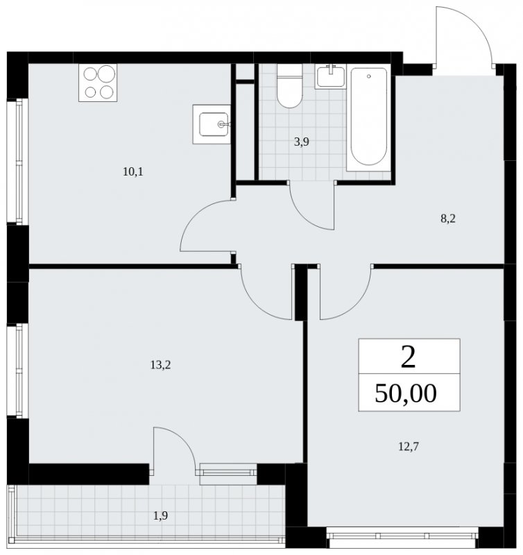 2-комнатная квартира без отделки, 50 м2, 14 этаж, сдача 1 квартал 2025 г., ЖК Скандинавия, корпус 36.1.2 - объявление 1801940 - фото №1