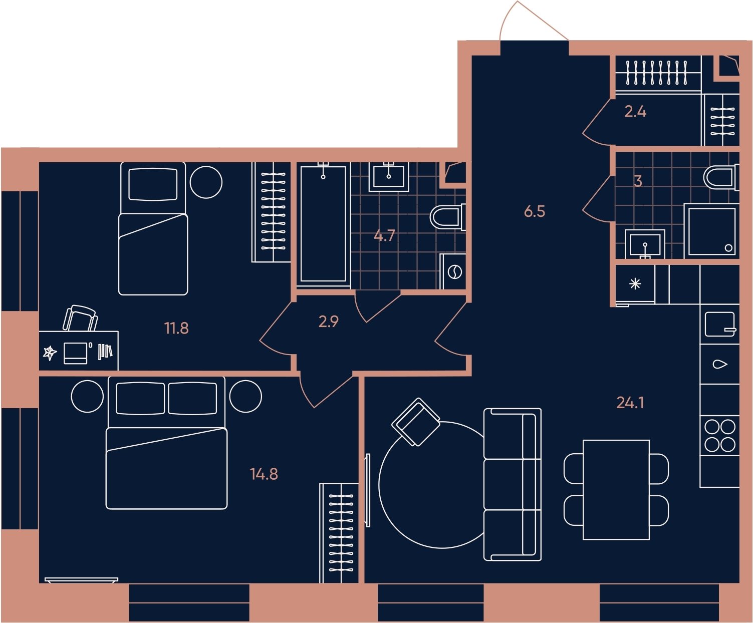 3-комнатная квартира (евро) без отделки, 70.2 м2, 11 этаж, сдача 3 квартал 2026 г., ЖК ERA, корпус 1 - объявление 2287381 - фото №1
