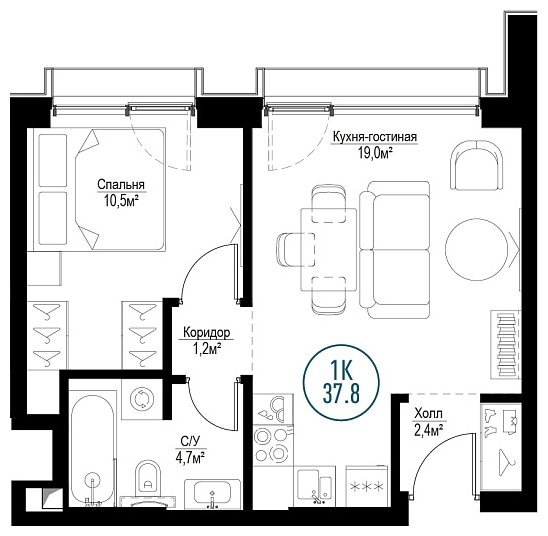 1-комнатная квартира с частичной отделкой, 37.8 м2, 9 этаж, сдача 3 квартал 2024 г., ЖК Метрополия, корпус Copenhagen - объявление 1786540 - фото №1