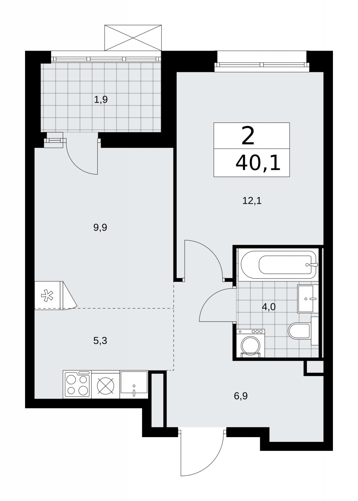 2-комнатная квартира (евро) с частичной отделкой, 40.1 м2, 2 этаж, сдача 2 квартал 2026 г., ЖК Скандинавия, корпус 25.2 - объявление 2283462 - фото №1