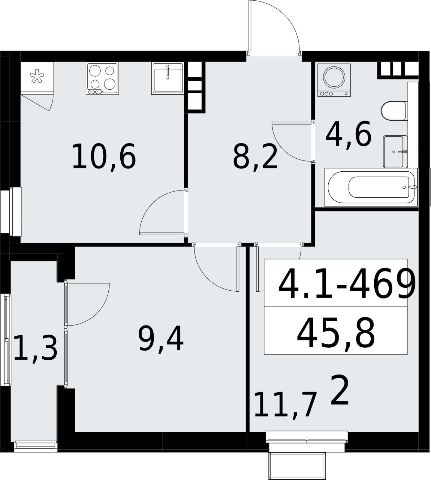 2-комнатная квартира с полной отделкой, 45.8 м2, 11 этаж, сдача 2 квартал 2027 г., ЖК Южные сады, корпус 4.1.2 - объявление 2392974 - фото №1