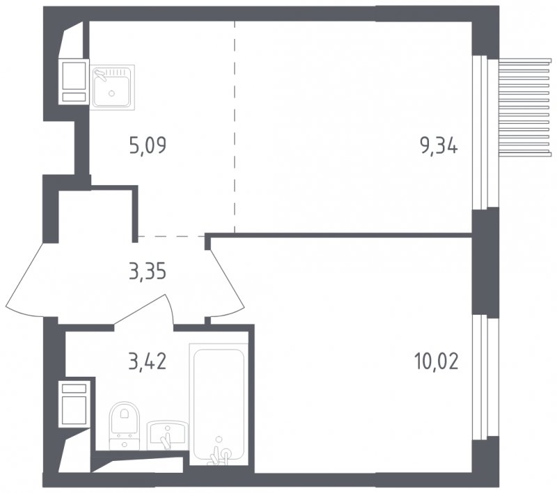 2-комнатная квартира с полной отделкой, 31.22 м2, 14 этаж, сдача 2 квартал 2023 г., ЖК Мытищи Парк, корпус 1 - объявление 1671322 - фото №1