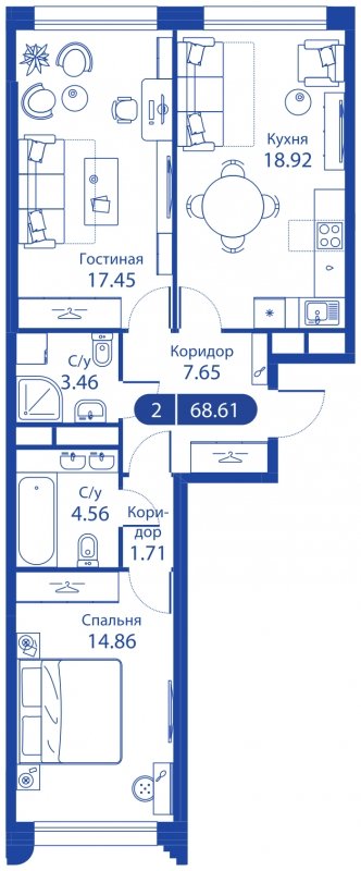 3-комнатная квартира без отделки, 87.39 м2, 3 этаж, сдача 4 квартал 2023 г., ЖК iLove, корпус 3 - объявление 1774468 - фото №1