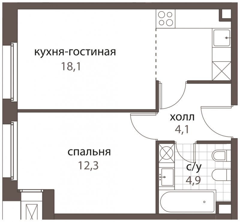 2-комнатная квартира (евро) без отделки, 39.4 м2, 2 этаж, дом сдан, ЖК HomeCity, корпус 1 - объявление 1762705 - фото №1
