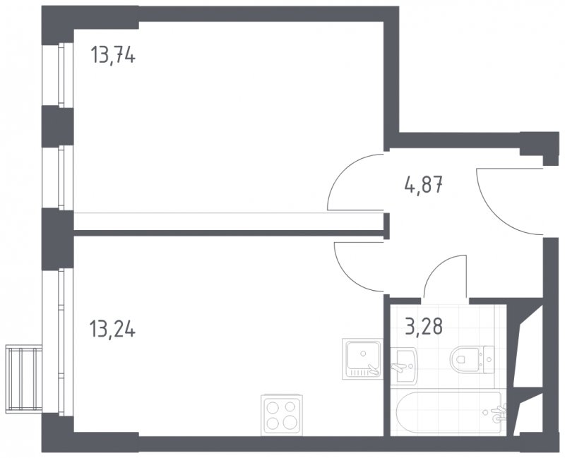 1-комнатные апартаменты с полной отделкой, 35.13 м2, 24 этаж, сдача 4 квартал 2023 г., ЖК Квартал Спутник, корпус 15 - объявление 1677728 - фото №1