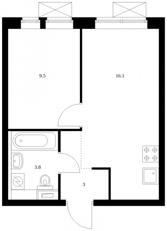 1-комнатная квартира с полной отделкой, 32.4 м2, 31 этаж, сдача 2 квартал 2023 г., ЖК Второй Нагатинский, корпус 3 - объявление 1552653 - фото №1