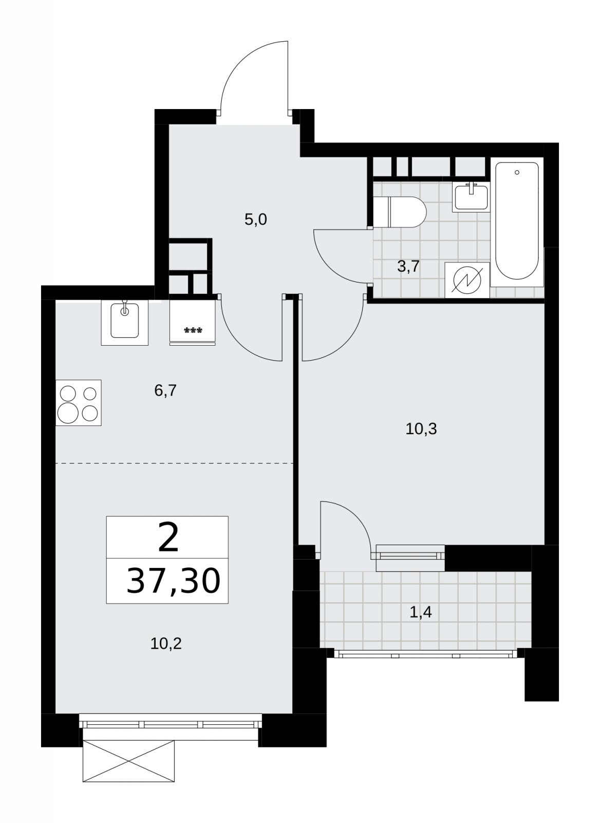 2-комнатная квартира (евро) без отделки, 37.3 м2, 12 этаж, сдача 3 квартал 2025 г., ЖК Скандинавия, корпус 28.2 - объявление 2202399 - фото №1