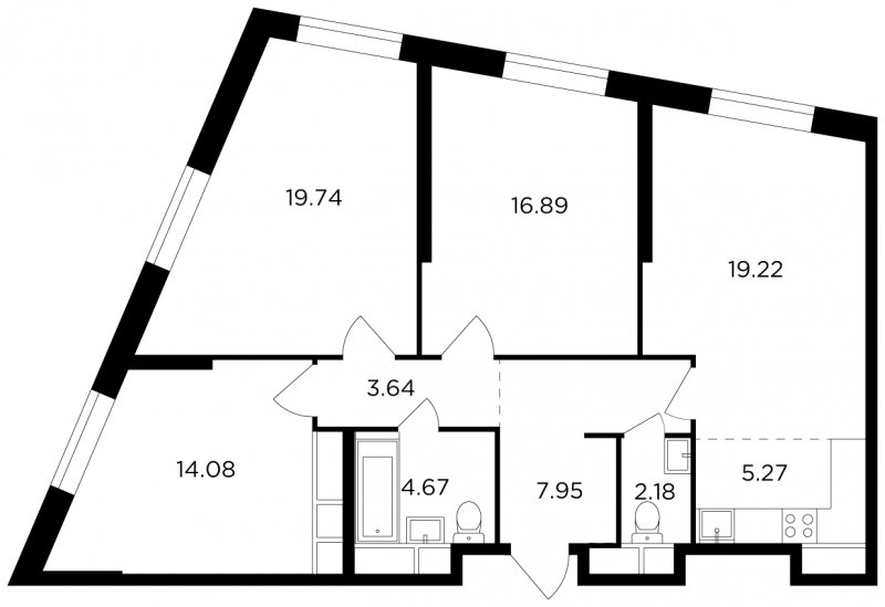 4-комнатная квартира без отделки, 93.64 м2, 22 этаж, сдача 2 квартал 2022 г., ЖК КутузовGRAD 2, корпус 6 - объявление 1748609 - фото №1